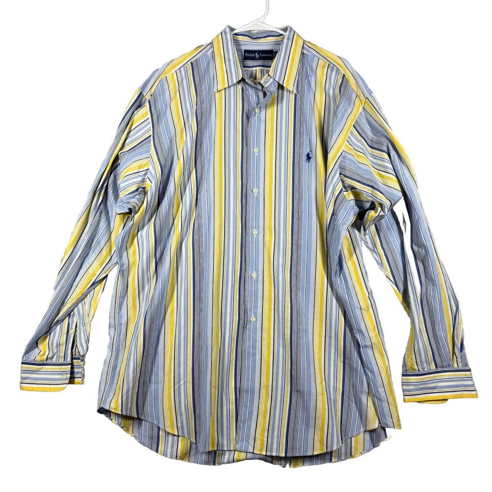 Polo Ralph Lauren Men XL Classic Fit‎ 90's Yellow Blue Stripe Casual Button Down